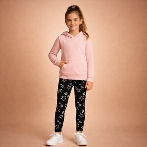 Area Code 407 Kids Star Print Leggings Black Silver Size 10 Stretch